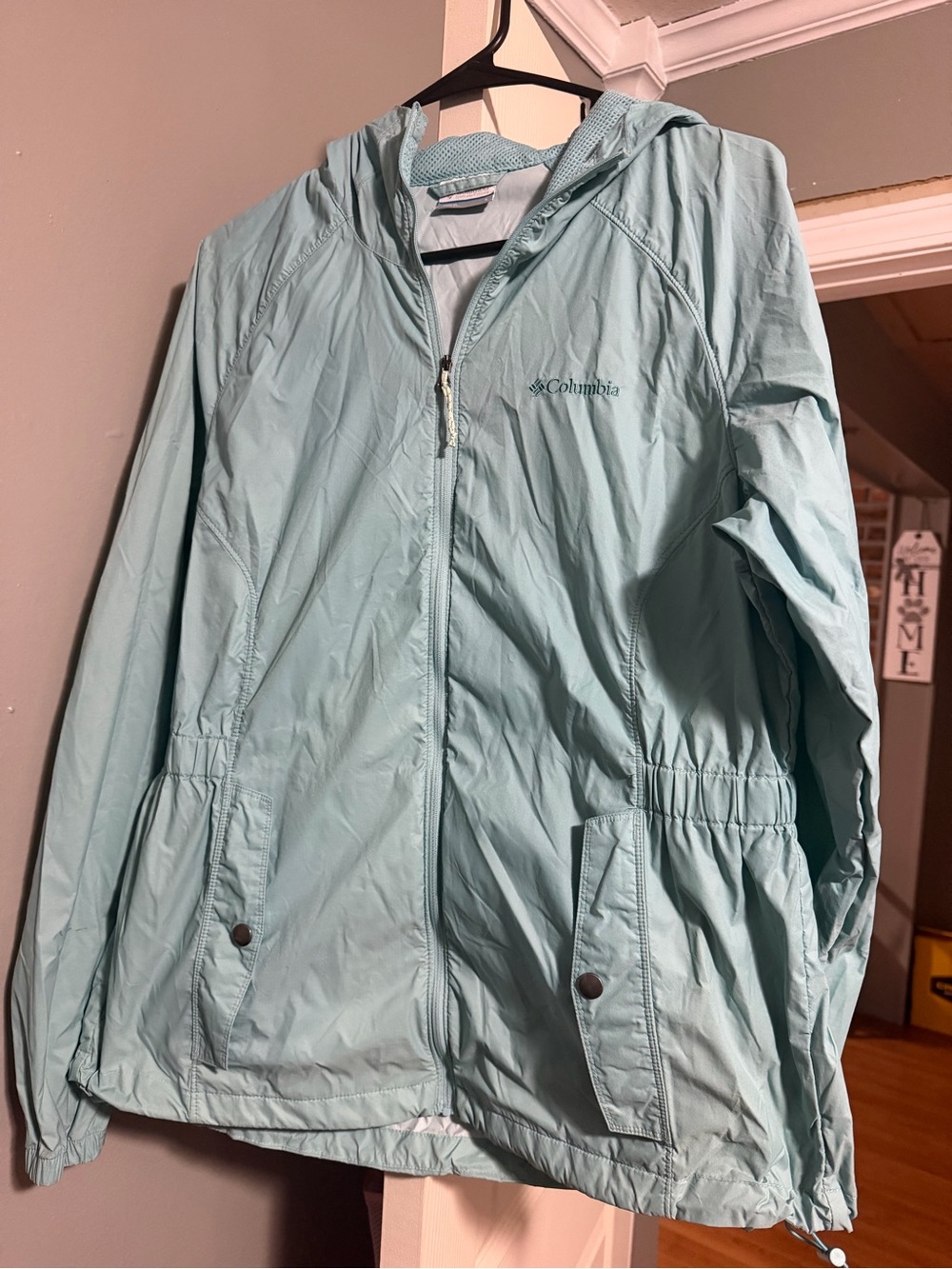 Columbia Women's Light Blue Hooded Windbreaker Jacket